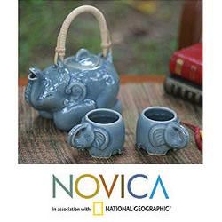 Celadon Ceramic Blue Elephant Muse Tea Set (Thailand)
