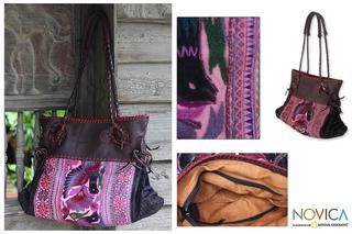 Cotton and Leather Hmong Paradise Large Shoulder Bag (Thailand