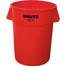 Brute® Round Plastic Outdoor Trash Can, 32 Gallon, Red