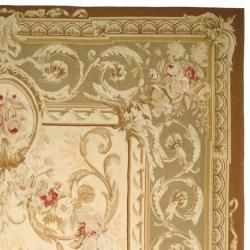 Hand knotted French Aubusson Ivory Wool Rug (12 x 15)
