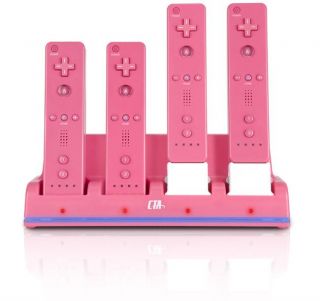 Quadruple Remote Charger in Pink with 4 Rechargeable Batteries for Wii