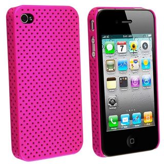 Hot Pink Hole Snap on Rubber Coated Case for Apple iPhone 4