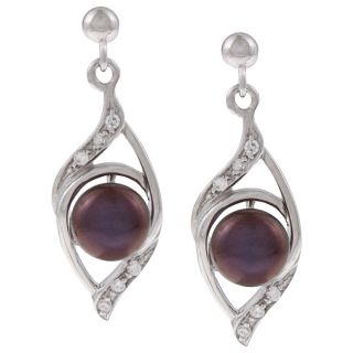 Silver Black Pearl and Cubic Zirconia Spiral Earrings (6 7 mm) Today