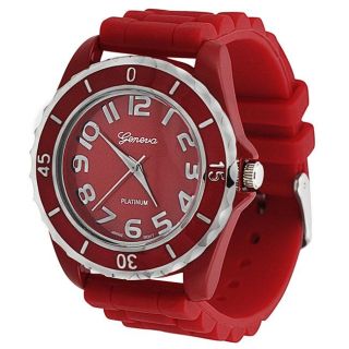 Geneva Womens Platinum Red Silicone Watch