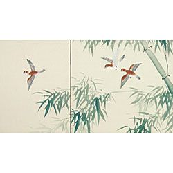 Bamboo and Five Birds Silk Painted Privacy Screen (China