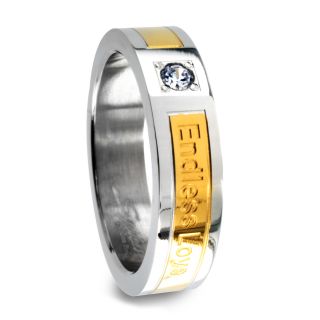 Goldplated Stainless Steel Cubic Zirconia Endless Love Engraved Ring