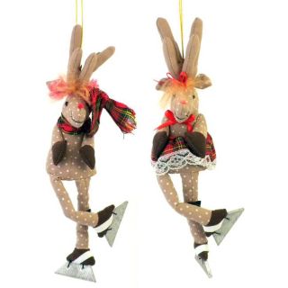 Set of 2 Mr. and Mrs. Moose Ice Skating Christmas Ornaments (Thailand