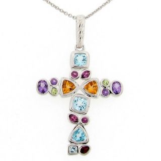 Meredith Leigh Sterling Silver Multi gemstone Cross Necklace