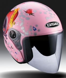 GSB Womens Pink Half Open Face Love Motorcycle Helmet
