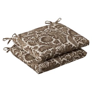Pillow Perfect Outdoor Brown/ Beige Floral Squared Seat Cushions (Set