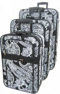 3 Piece Luggage Set Paisley Print Black (Black) Clothing