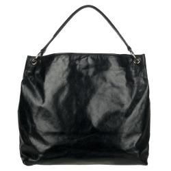 Prada Vitello Shine Black Distressed Leather Hobo Bag