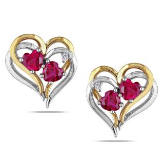 Miadora Yellow Sterling Silver Created Ruby Diamond Heart Earrings (H