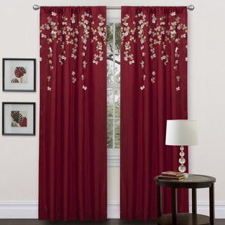Red Faux Silk 84 inch Flower Drop Curtain Panel