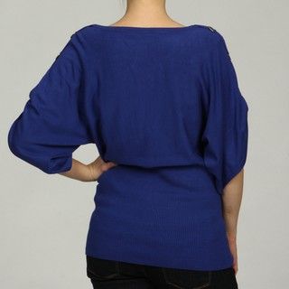 Cable & Gauge Womens Ribbed D ring Adorned Dolman Sleeve Top