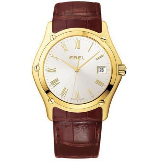 Ebel Classic Mens Leather Strap Yellow Gold Watch