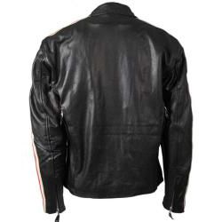 Leather Mens Orange/ Cream Arm Stripes Motorcycle Jacket
