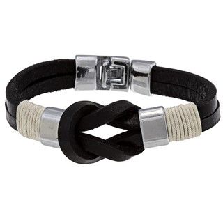 Nexte Jewelry Silvertone Black Leather Knot Bracelet
