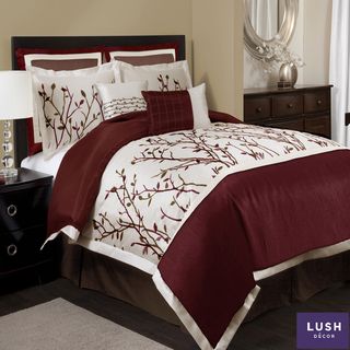 Lush Decor Nature Medley 8 piece Red Comforter Set