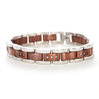 Stainless Steel and Brown Ion plated Mens Cubic Zirconia Bracelet