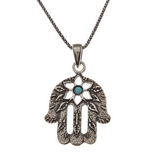 Beverly Hills Charm Silver Turquoise Hamsa Evil Eye Necklace