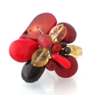 Chic Red Cluster Coral Stone Ring (Thailand)