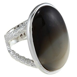 Silvertone Imitation Horn Oval Fashion Ring