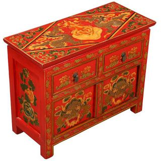 Hand painted Tibetan Red Dragons Storage Cabinet