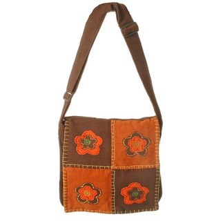 Brown Cotton Flower Patch Bag (Nepal)