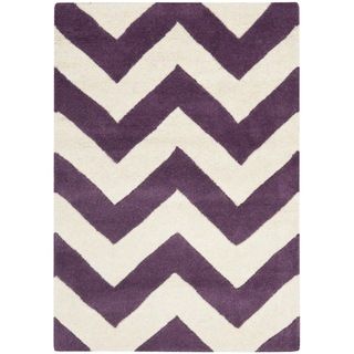 Handmade Chevron Purple/ Ivory Wool Rug (2 x 3)