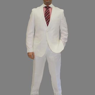 Angelino Litrico by Ferrecci Mens White Linen Blend Two piece Two