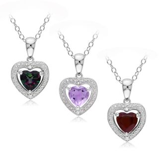 Miadora Sterling Silver Gemstone and Diamond Heart Necklace (H I,I2 I3