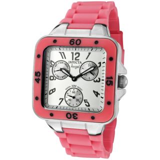Invicta Womens Angel Light Silver Dial Neon Pink Rubber Watch