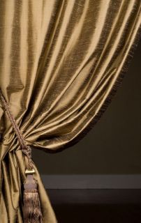 Taupe/ Gold Textured Silk 96 inch Curtain Panel
