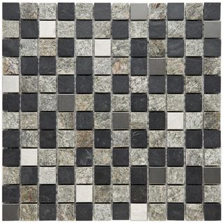 Somertile Granstone Alloy 1 inch Verde Stone and Metal Mosaic Tiles