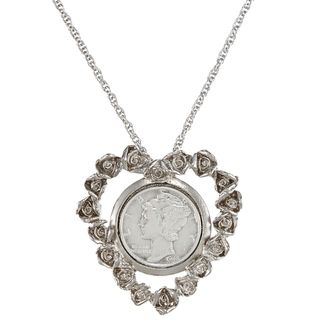American Coin Treasures Silver Mercury Dime Rose Heart Pendant
