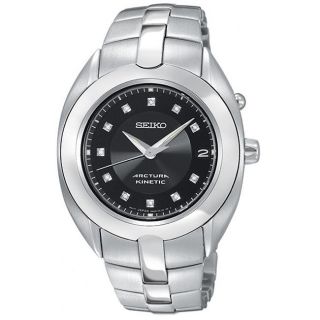 Seiko Mens Arctura Stainless Steel Kinetic Diamond Watch Today $