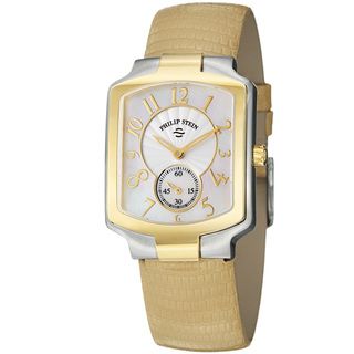 Philip Stein Womens Signature Tan Leather Strap Two Tone Watch