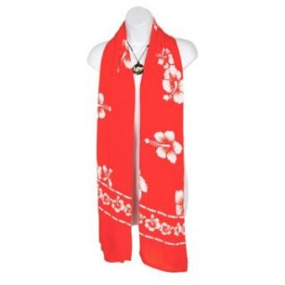 White Hibiscus Flower Design Scarf in Red Clothing