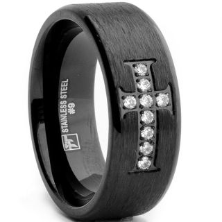 Black plated Stainless Steel Mens CZ Double sided Cross Ring (8 mm