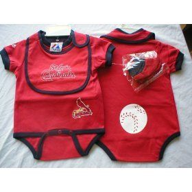 St. Louis Cardinals Baby Onesie, Bib and Booties   6 9