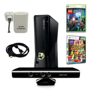 XBOX 360 Slim 4GB Kinect Super Bundle with 2 Games, Charger, and More