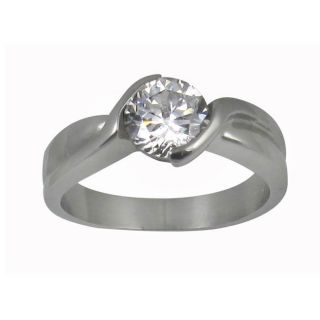 Stainless Steel Round Cubic Zirconia Twisted Band Engagement Ring