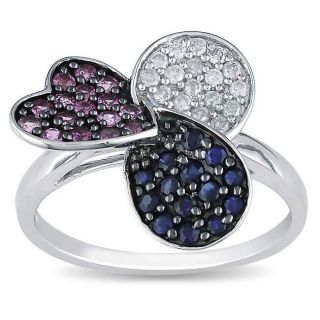10k Gold Blue, Pink Sapphire and 1/8ct TDW Diamond Ring (H I, I2 I3