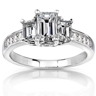 14k Gold 1 1/3 ct TDW Emerald cut Diamond Three Stone Engagement Ring