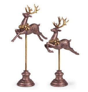 Set of 2 Glitter Drenched Bronze Reindeer Table Top