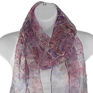 Hand spun Silk Embroidered Shimmery Flowers Pink Scarf (India