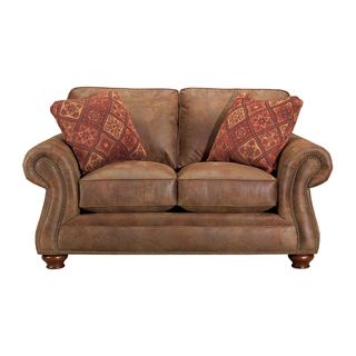 Broyhill Lauren 2 Brown Faux Leather Loveseat and Pillows