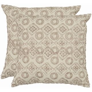 Emboroidery 18 inch Stone/ Cream Decorative Pillows (Set of 2