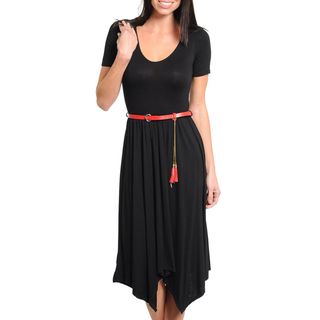 Stanzino Womens Short Sleeve Belted Black Dress